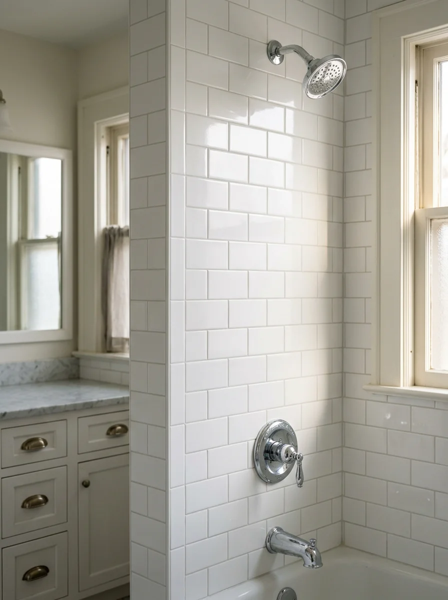 Close-up of a freshly cleaned bathroom in an Oronoco home, showing scrubbed tile grout and polished fixtures.